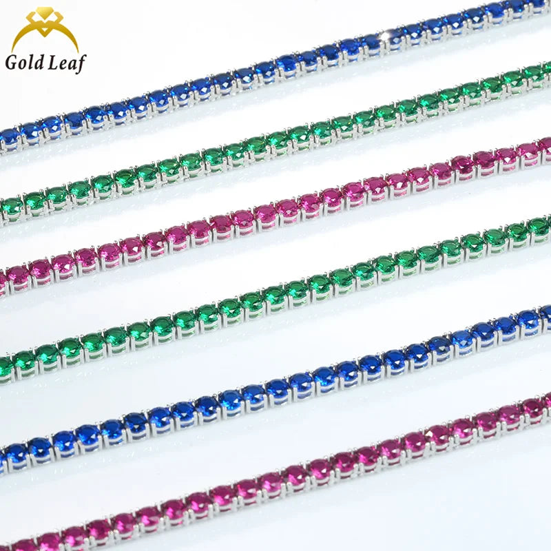 REDheart S&S Hot Sale Trendy Wedding Red Blue Green Four Claws Tennis Bracelet & Necklace Set 925 Sterling Silver White Gold Plated