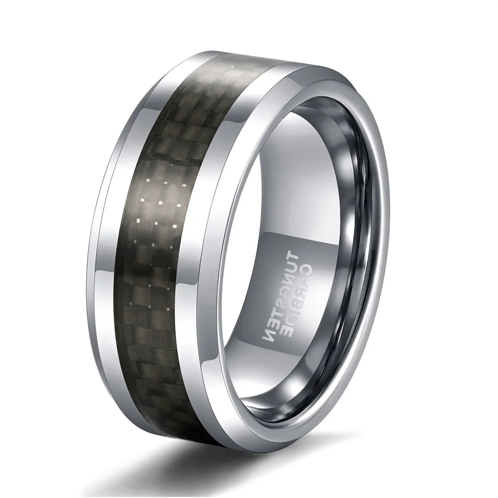 REBEL Black Carbon Fibre Inlay Tungsten Carbide Ring