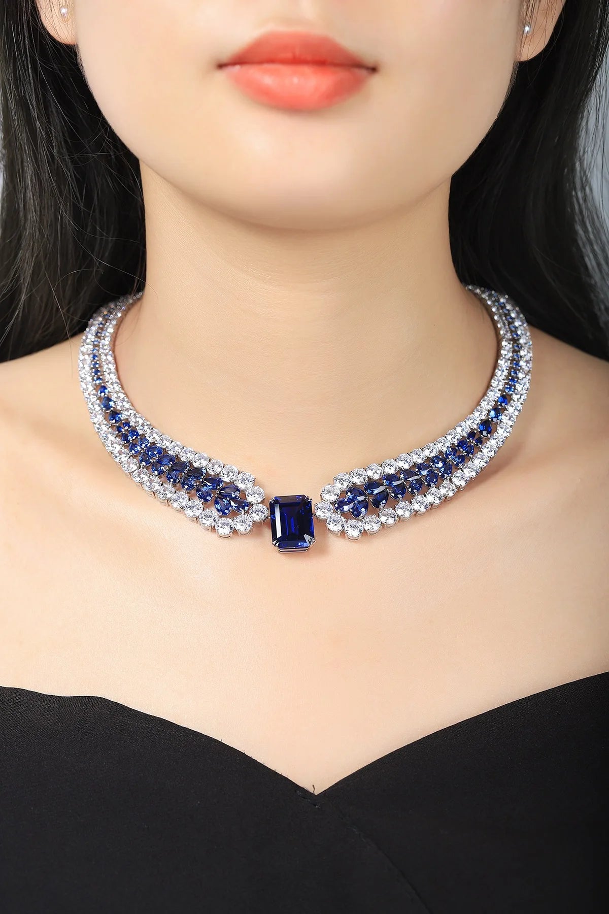 Gemfiori Anster Luxury Lab Grown Sapphire Necklace Octagon Pear Shape Gemstones Customized for Wedding Gift Party Engagement Anniversary