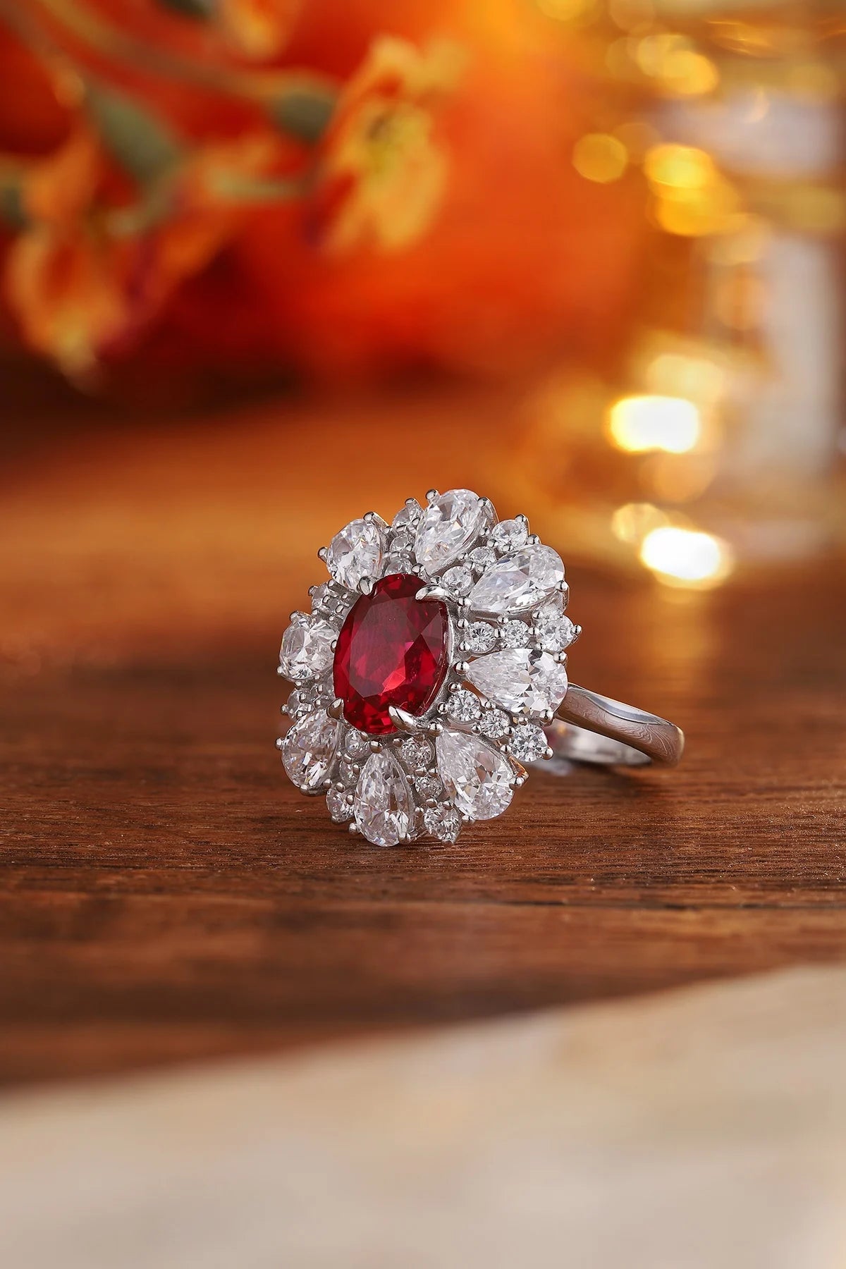 Gemfiori Jewelry Trendy High Quality S925 Silver Cultivated Ruby Ring Unisex Engagement Ring for Wedding Party or Gift