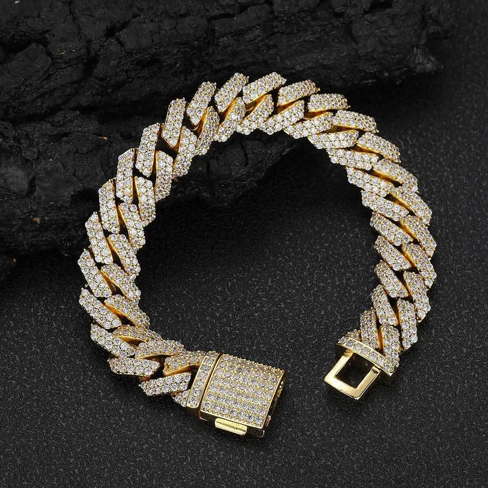 Wholesale Hip Hop 10mm 12mm 14mm 15mm 20mm Zircon 18k Gold Plated Bracelet Men Cuban Link Bracelet Homme Iced Out Bracelets