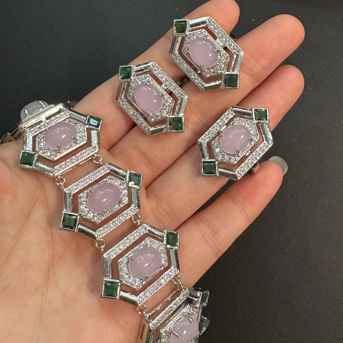 XOTICA TIANSHE 2026 New Style Luxury Vintage Art Deco Pink Jewelry 3Pcs Set Bracelet Earrings & Ring for Women