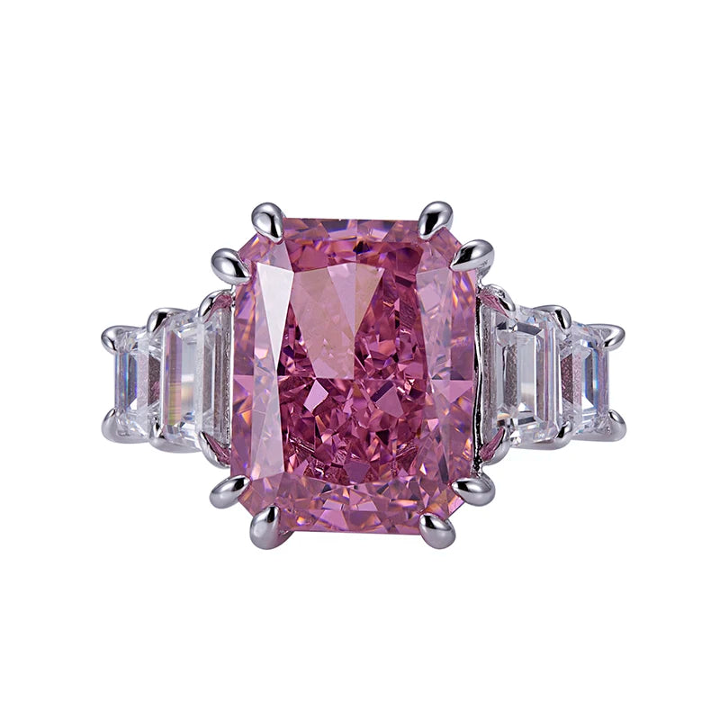 Messi Jewelry MSR-959 High Carbon Cubic Zircon Pink Diamond Ring Jewelry S925 Radiant Cut  Engagement Wedding Ring