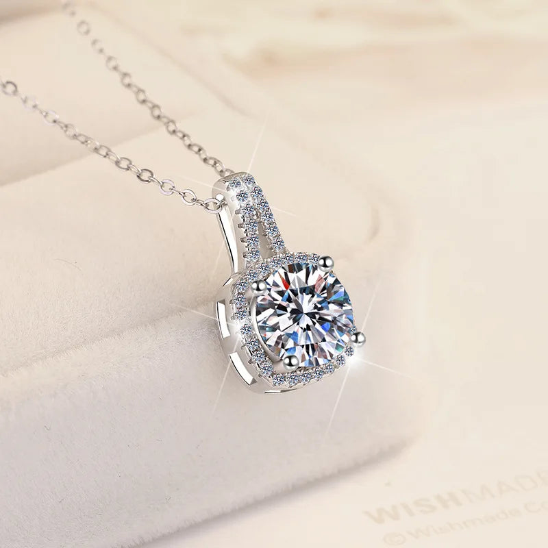 925 Sterling Silver 18K Gold Plated Luxury Pendant with Prong Set Loose Moissanite 1-2 CT Brilliant Cut Women's Wedding Gift