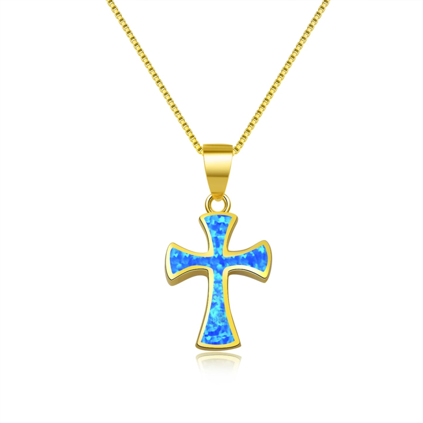 Dainty Opal Cross Necklace - Handcrafted Silver Plated Religious Jewelry Bulk for Ladies