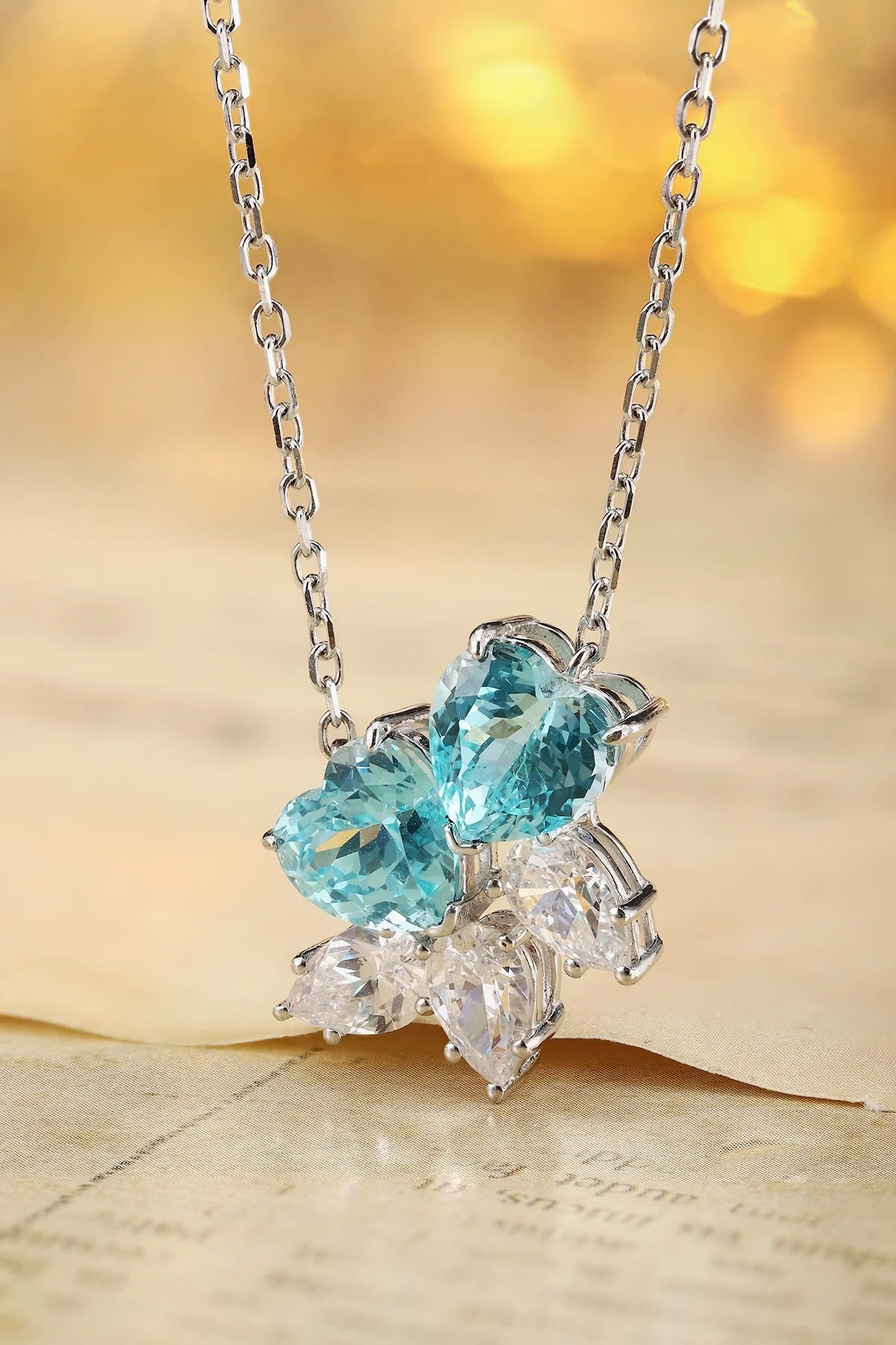 Gemfiori Anster 925 Sterling Silver High-quality Cultivation Lab Grown Paraiba Necklace - Suitable for Parties or As a Gift