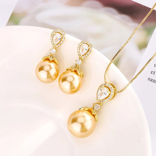 Gemfiori New Chinese Style Light Luxury Pearl Earrings Retro Elegant Micro Inlaid Design Pendant Exquisite Simple Fashion Set