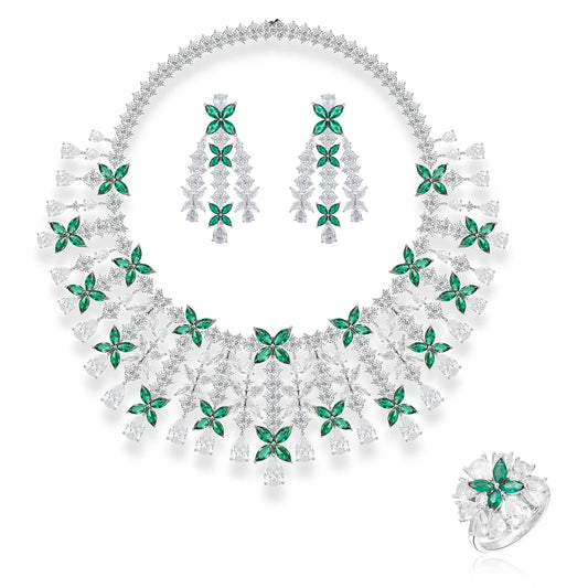 S&S Classic and Exaggerated Luxurious Zircon butterfly Tassel Necklace Earrings and Ring Set for Parties and Dinners