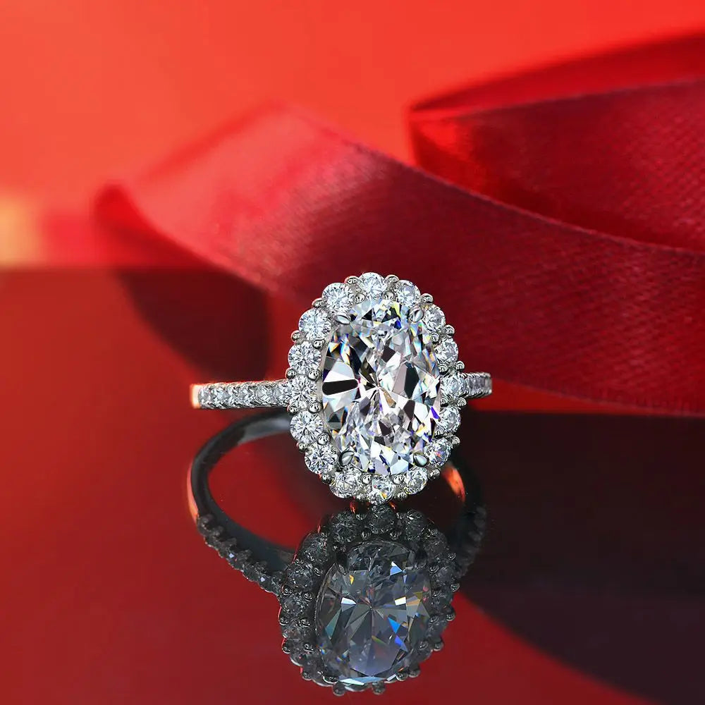 MuShan Jewelry Factory Luxurious White S925 Silver 3 Carat 8*12 High Carbon Diamond Ring From Europe and America