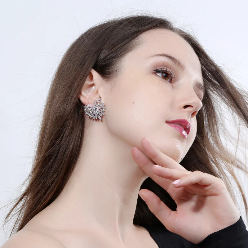 Rhodium Plated CZ Jewelry Set Marquise Leaf Heart Stud Earrings Necklace Earrings Jewelry Set for Women Special Daily Dating