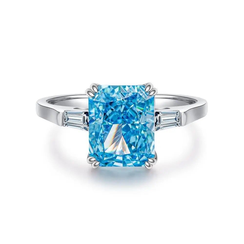 Waterproof Women 925 Sterling Silver Aquamarine 5A 8A Cubic Zirconia Ring Wedding Anniversary Rings Custom Jewelry Supplies