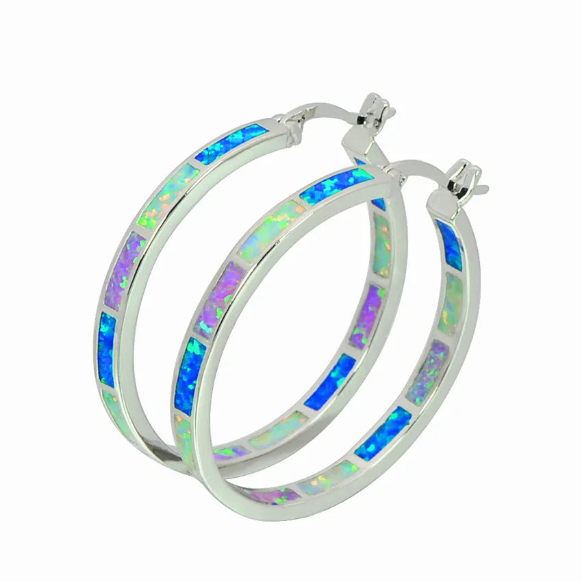 Elegant Aobao Women's Brass Geometric Bohemian Christian Drop Earrings Silver Plated Opal 30mm Multi-Hue Design Dainty Gift