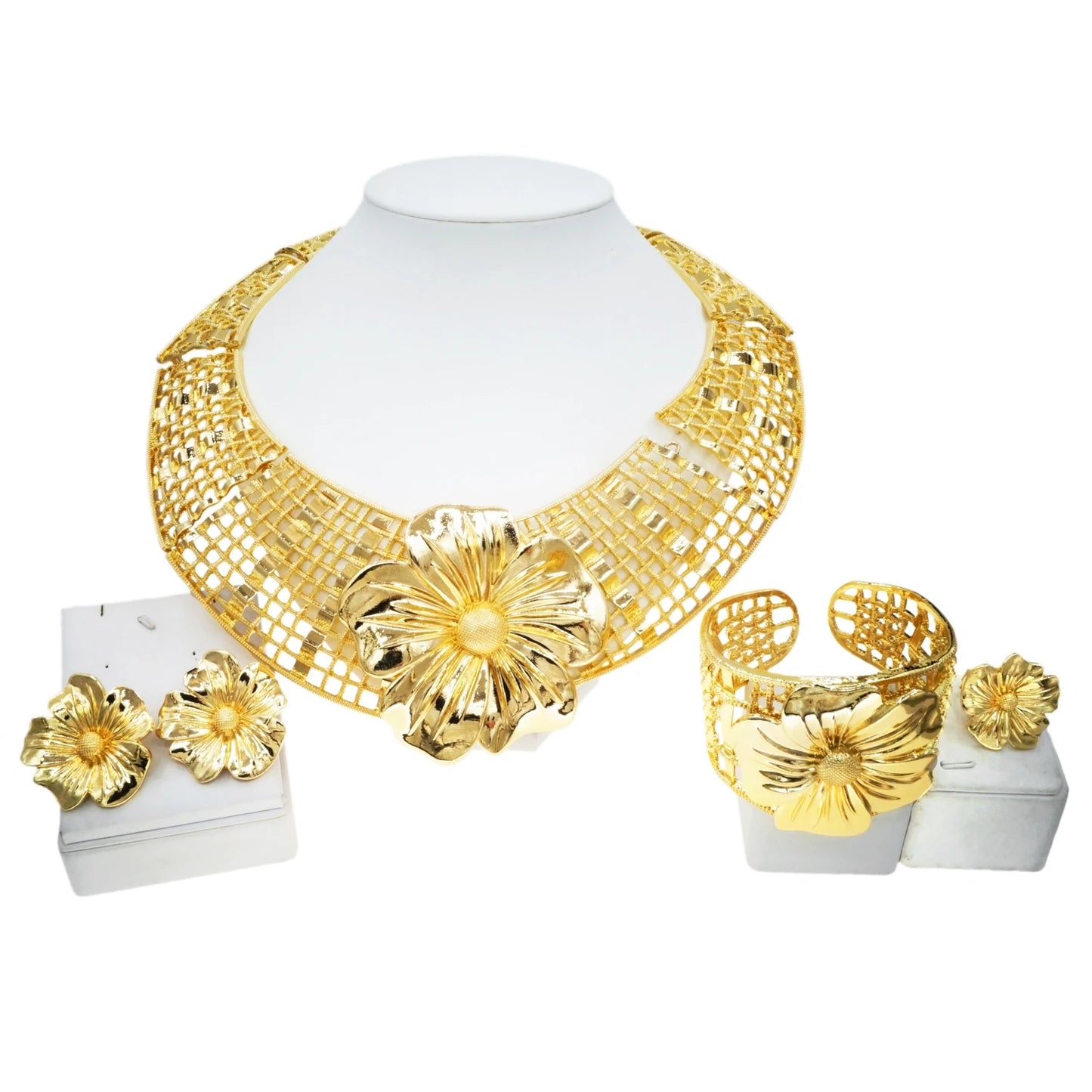 Zhuerrui New Design Italian Jewelry Set Big Flower Gold Color Sets Nigerian Ladies Clothing Party Fashion Accessories H20185