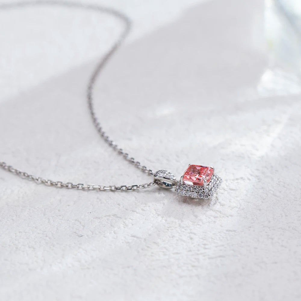 Gemfiori Stock Diamond Jewelry MSN-715 PT950 Luxury Pendant Necklace 0.83CT VS2 Cushion Cut Pink Lab Grown Diamond Necklace