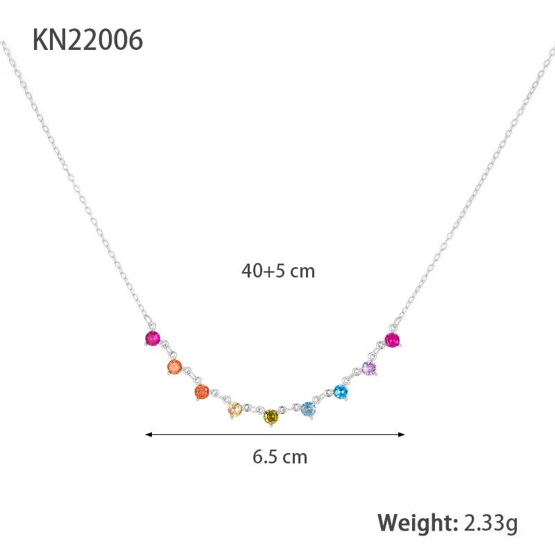 Hypoallergenic Women's Girls 925 Sterling Silver Necklace Gold Plated Rainbow Zirconia Party Choker Jewelry Wholesale Bulk