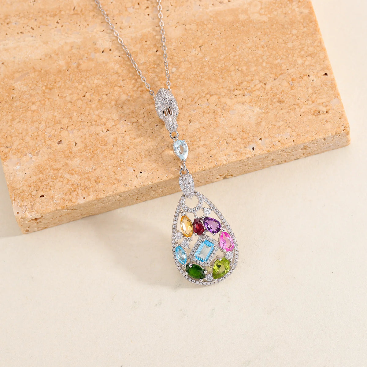 ArtistA C4035 Abding Exquisite Light Luxury Ladies Fine Work Multiple Color Gemstones Real Sterling Silver 925 Women Jewellery Set