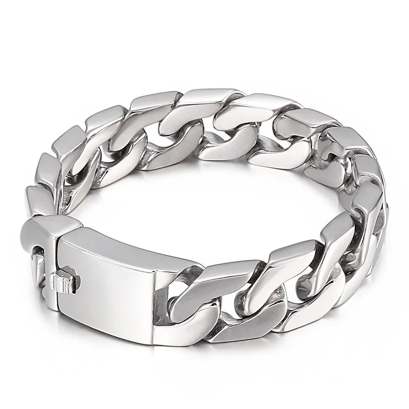 REBEL Polished/Matte Fashion Bracelets Men Stainless Steel Cuban Links Bangles