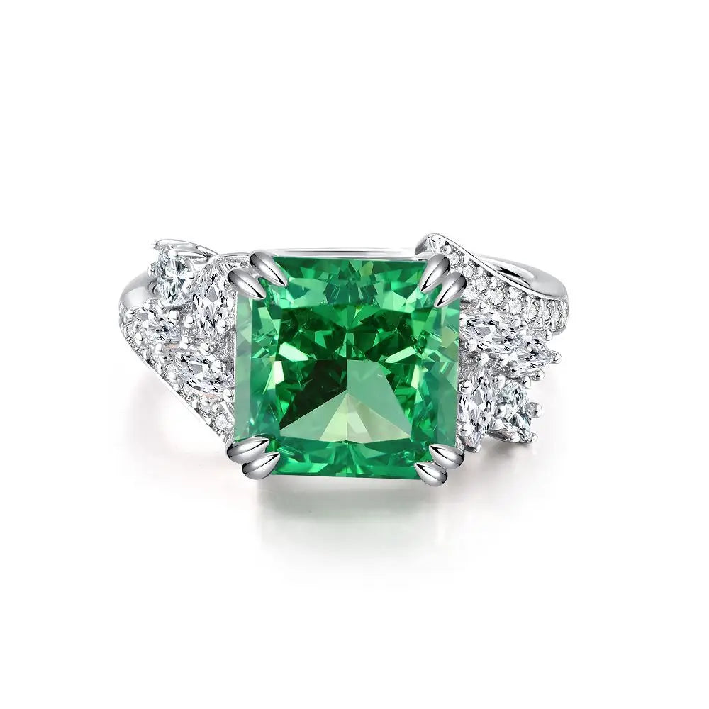 Wholesale 925 Sterling Silver Emerald 5A 8A Zirconia Ring Women Engagement Wedding Rings Custom Jewelry Manufacturing Supplies