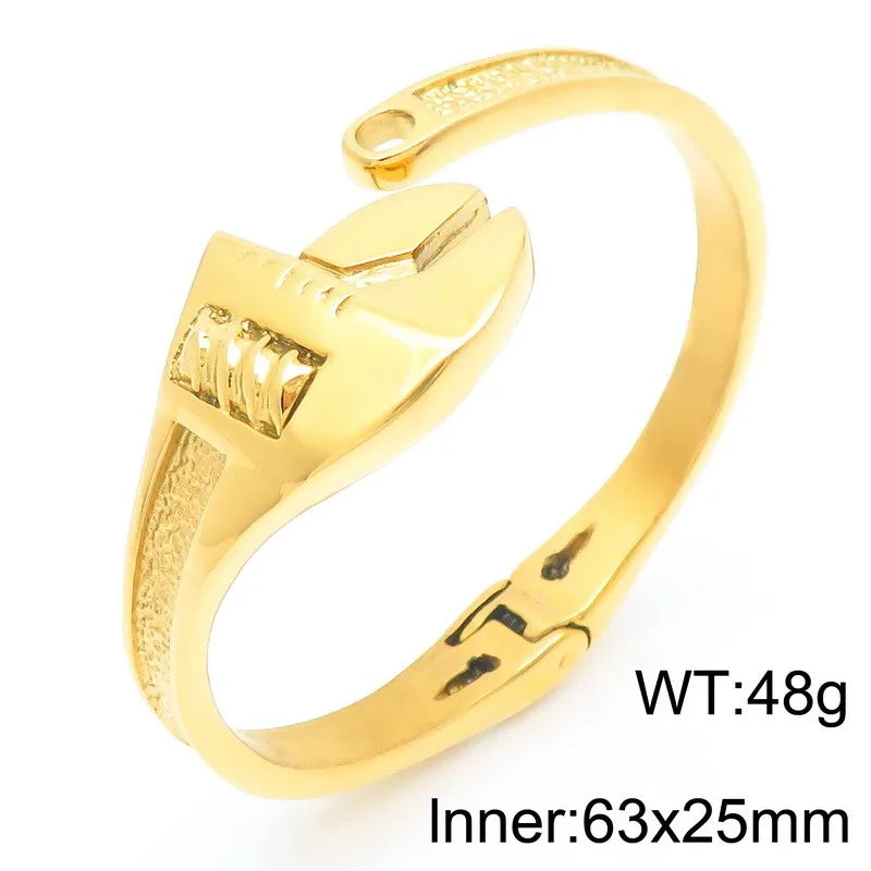 KALEN Men Cool Stainless Steel Fashion Bracelets & Bangles Open Cuff Wrench Charm Bracelet