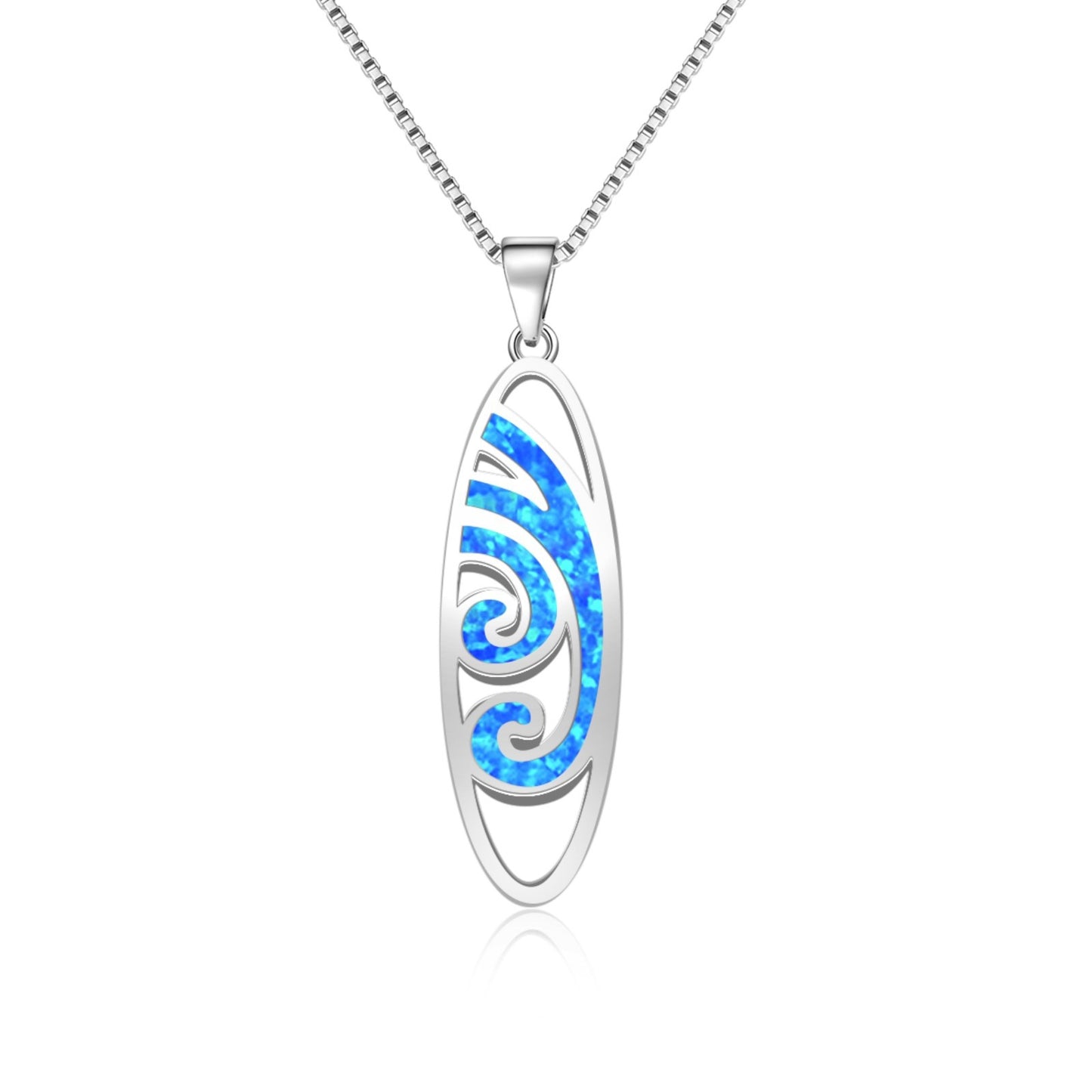 TikTok Viral Wave Opal Copper Box Chain Christian Lariat Necklace | Blue Ocean-Inspired Jewelry-Ins Trendy Bulk Supply