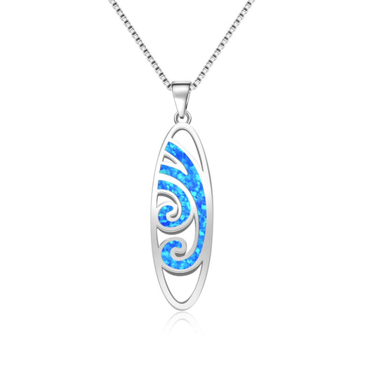 TikTok Viral Wave Opal Copper Box Chain Christian Lariat Necklace | Blue Ocean-Inspired Jewelry-Ins Trendy Bulk Supply