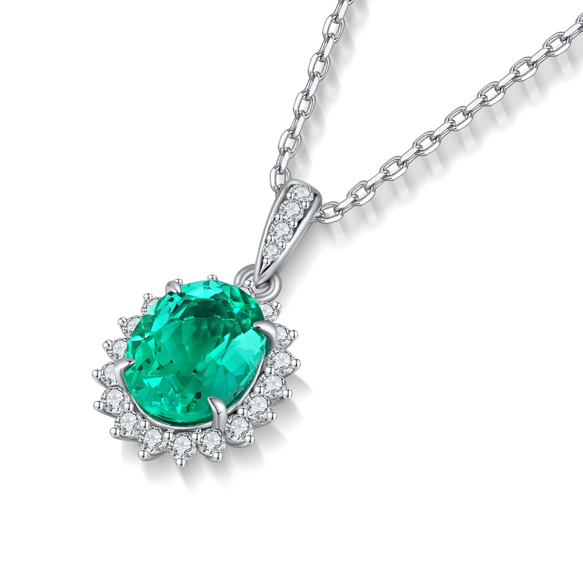 Gemfiori Anster 925 Sterling Silver High-quality Cultivated Emerald Necklace - Suitable for Parties or As a Gift