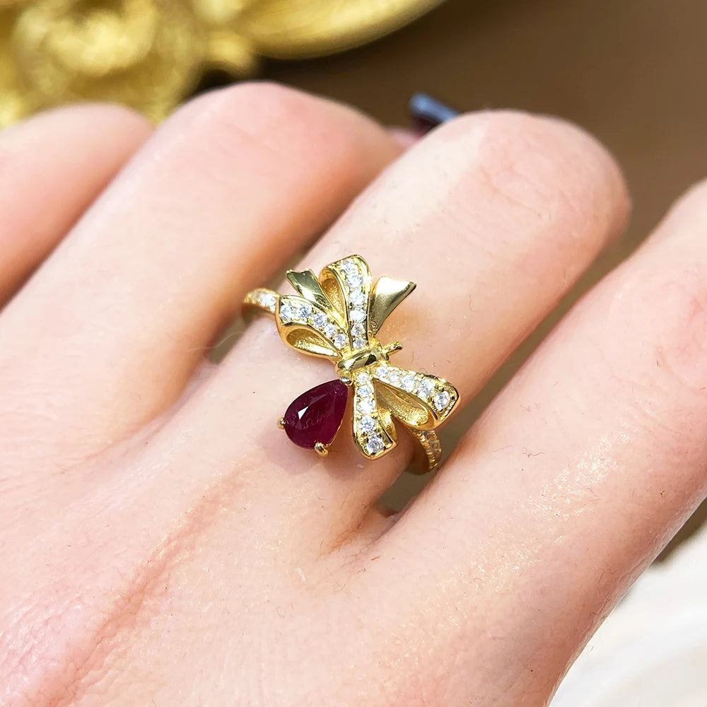 Gioiellieri 925 Sterling Silver Gold Plated Gemstone Ring Natural Ruby Prong Set Certified Engagement Anniversary Parties Everyday Wear Gift