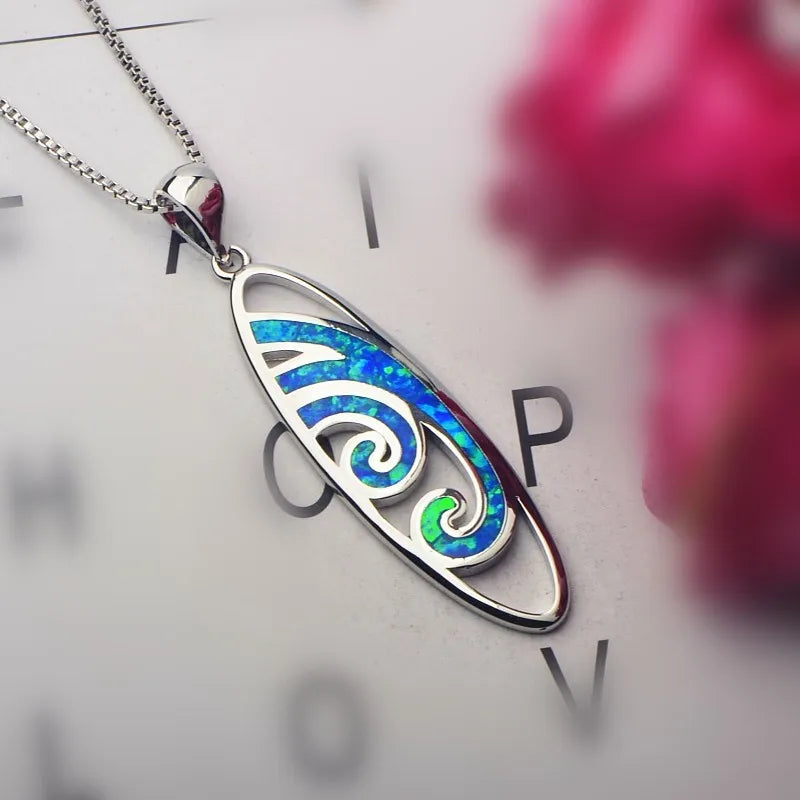 TikTok Viral Wave Opal Copper Box Chain Christian Lariat Necklace | Blue Ocean-Inspired Jewelry-Ins Trendy Bulk Supply
