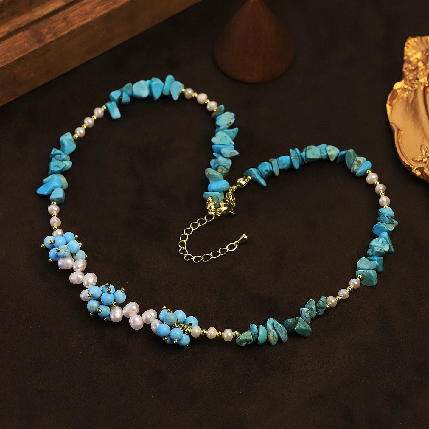 Natural Turquoise Freshwater Pearl Beaded Choker Necklace for Women Daily Wear Beach Vacation Pearl Necklace Bohemian Jewelry