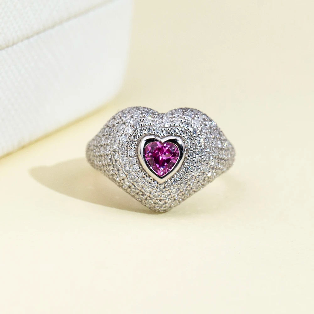 Messi Jewelry MSR-2033 Fashion Designed 18k Gold Luxury Ring heart Cut Lab Grown pink Sapphire Ring