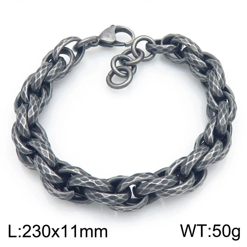 VIKING Hammered Twisted Rope Chain Bracelet – 304 Stainless Steel Men's 11mm Hip Hop Bangle