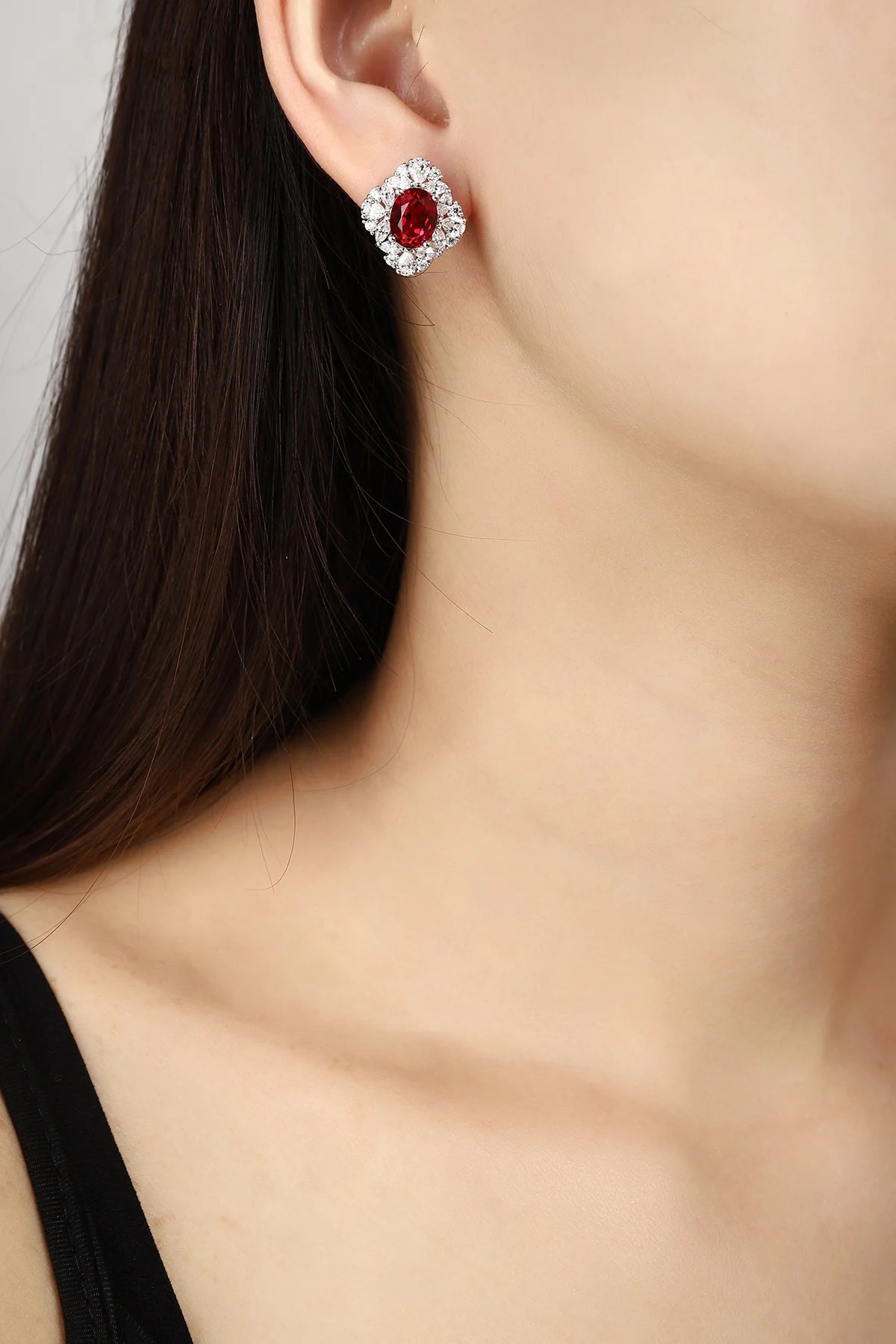 Gemfiori Anster High Quality S925 Lab Grown Ruby Earring Stud Dainty Gemstone Stud Earrings for Women Daily Wear Gift