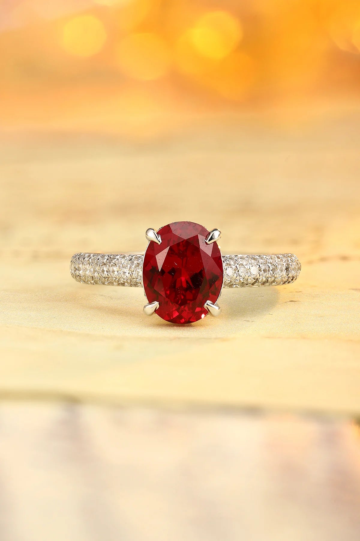 Gemfiori Luxury Lab Grown Ruby Vintage Rings for Women Sterling Silver 925 Rhodium Plated Wedding & Anniversary Custom