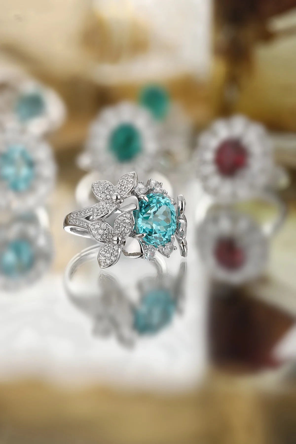 Gemfiori Jewelry Trendy High Quality S925 Silver Cultivated Paraiba Ring Unisex Engagement Ring for Wedding Party or Gift