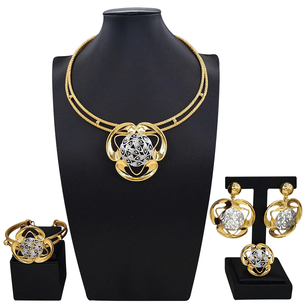 Italian Jewelry Set Alloy Brazilian Jewelry Sets Wedding Party Pendant Necklace Bracelet Ring Earrings Jewelry Set  X00081