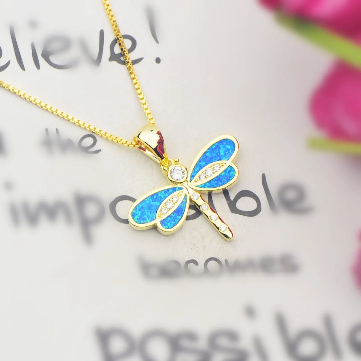 Ocean Theme Dragonfly Necklace Aobao Opal Inlaid Starfish Detail Fashion Jewelry