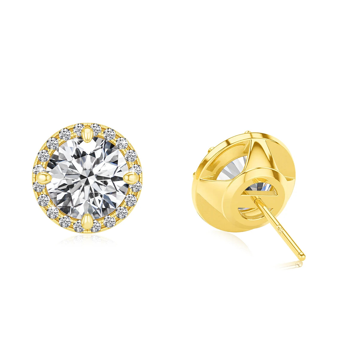 Gioiellieri Fine Jewelry Woman Engagement Friendship Gift 0.5ct 1ct Moissanite Hollow 14K Gold Classic Halo Stud Earrings