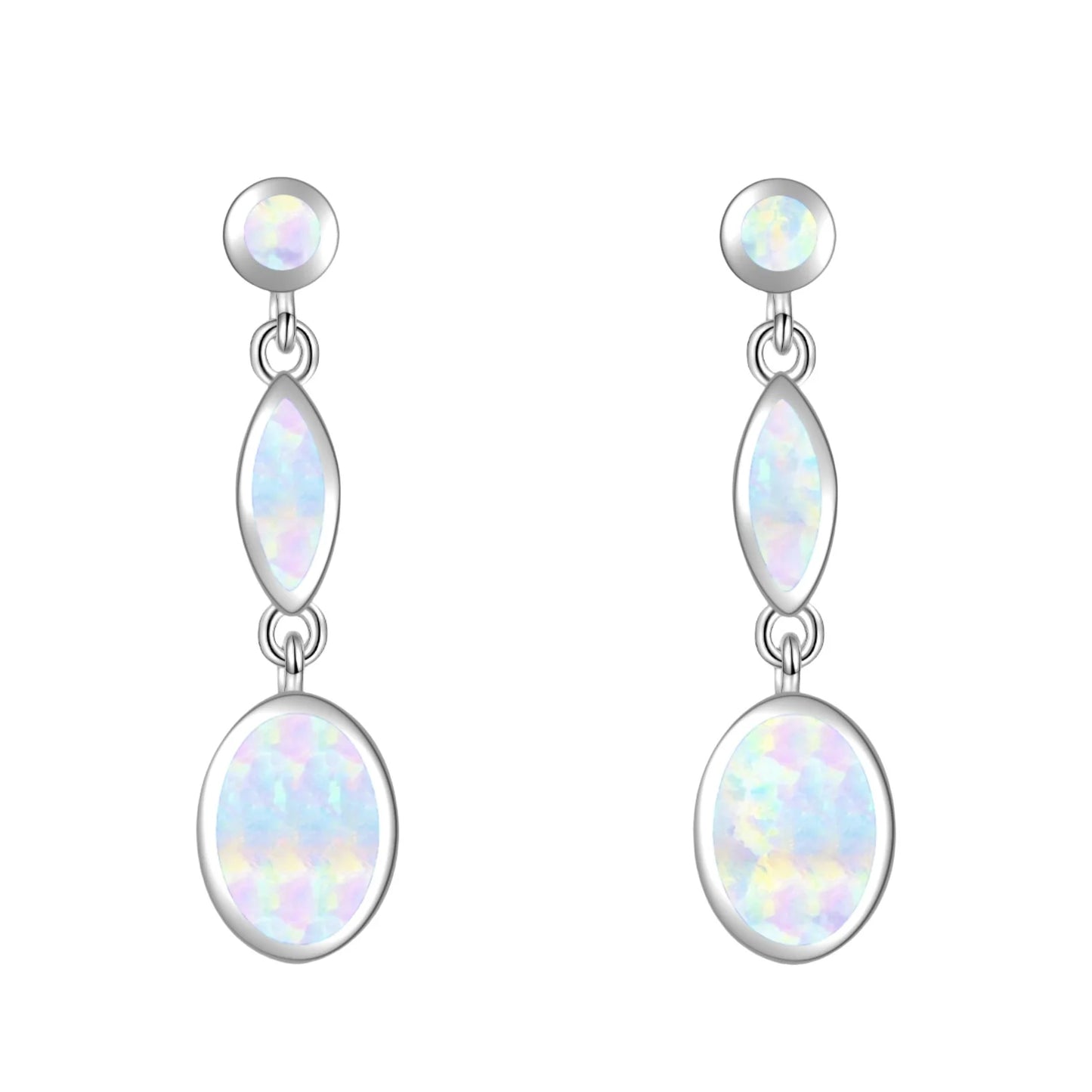 Iridescent Opal Tiered Earrings-White Fire Opal with Brass Setting | Trendy Geometric Dainty Layered Jewelry Bulk Gifts