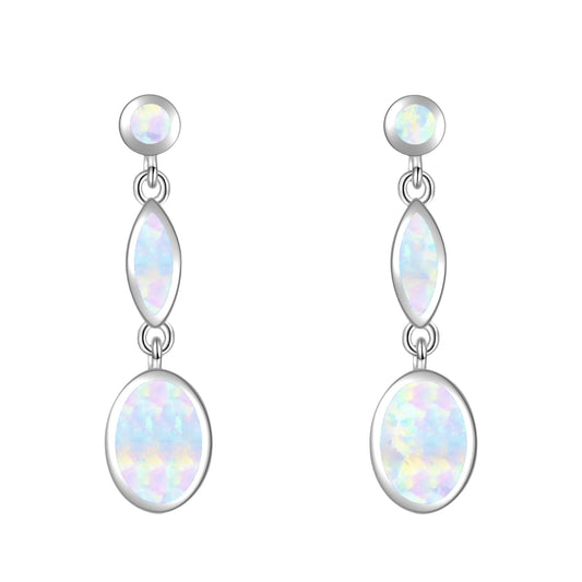 Iridescent Opal Tiered Earrings-White Fire Opal with Brass Setting | Trendy Geometric Dainty Layered Jewelry Bulk Gifts