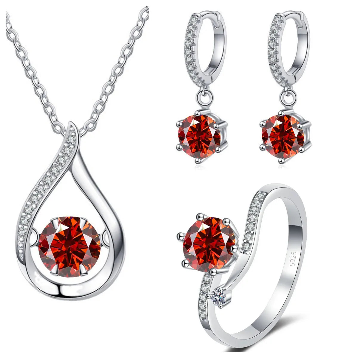ArtistA SPECIAL001Simple and Elegant Round Cut 1CT VVS GRA Multi Colored Moissanite Jewelry Set 925 Silver Water Drop Necklace Earrings Ring Set