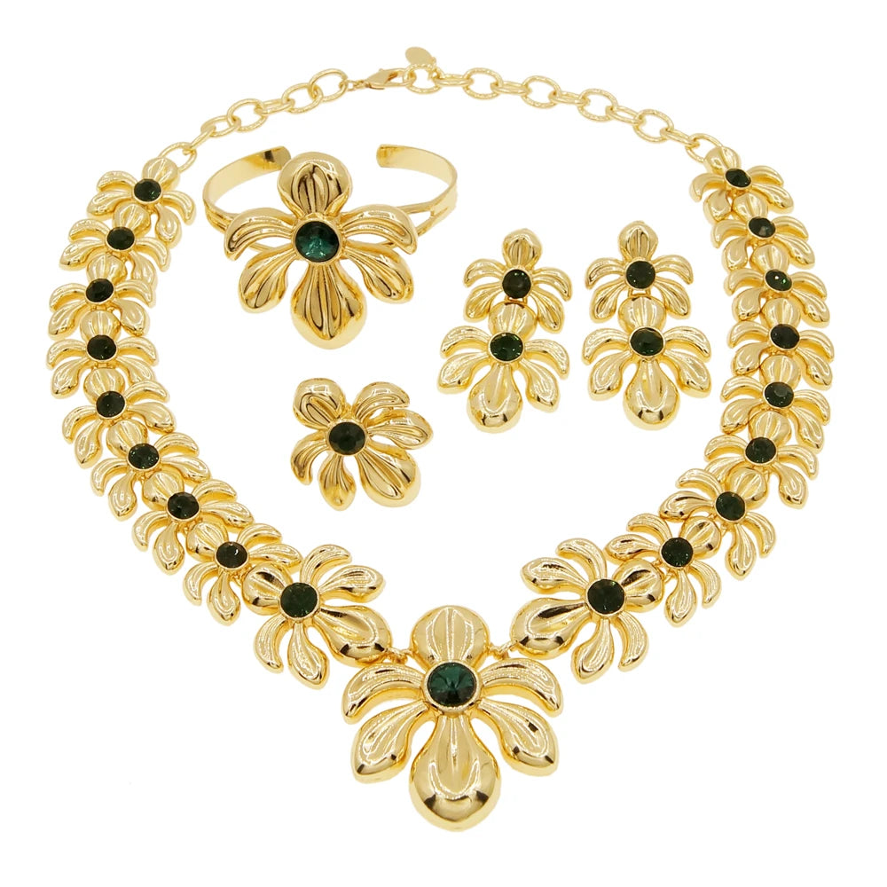 Zhuerrui 18k Pleated Personalized Necklace Bracelet Earrings Ring Jewelry Sets Italian Gold Plated Women's Jewelry Set H00483