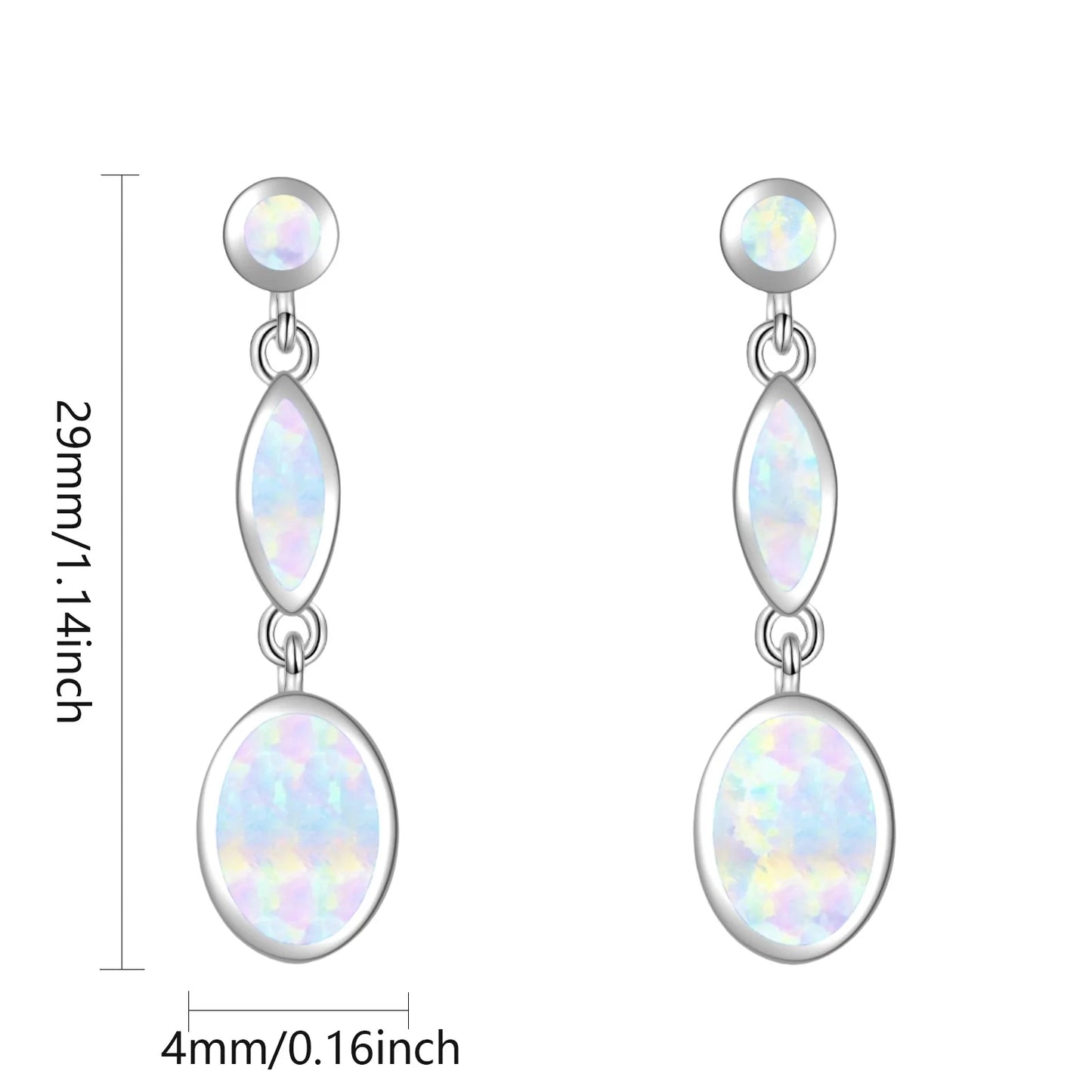 Iridescent Opal Tiered Earrings-White Fire Opal with Brass Setting | Trendy Geometric Dainty Layered Jewelry Bulk Gifts