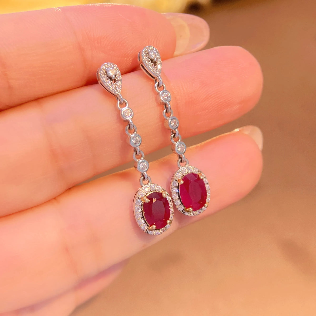 Gioiellieri Dainty Natural Ruby Drop Earrings 925 Silver Luxury Minimalist Claw Setting Yashiman Women's Third Party Appraisal