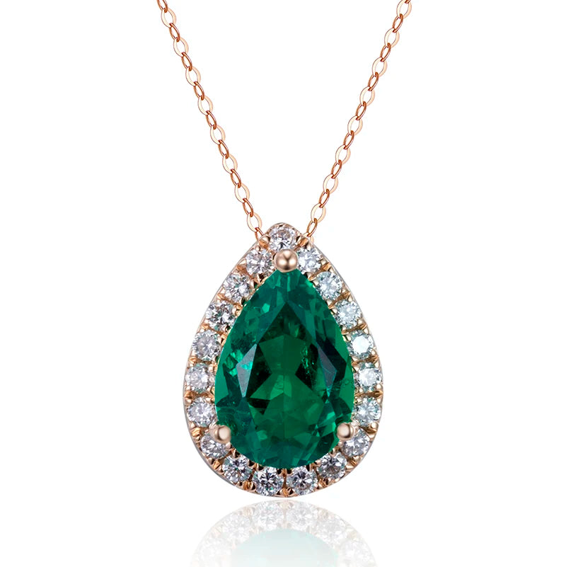 ArtistA MiShang Jewelry 18K Gold Pear Cut Pendant Lab Grown Diamond Emerald Necklace for Party/Women