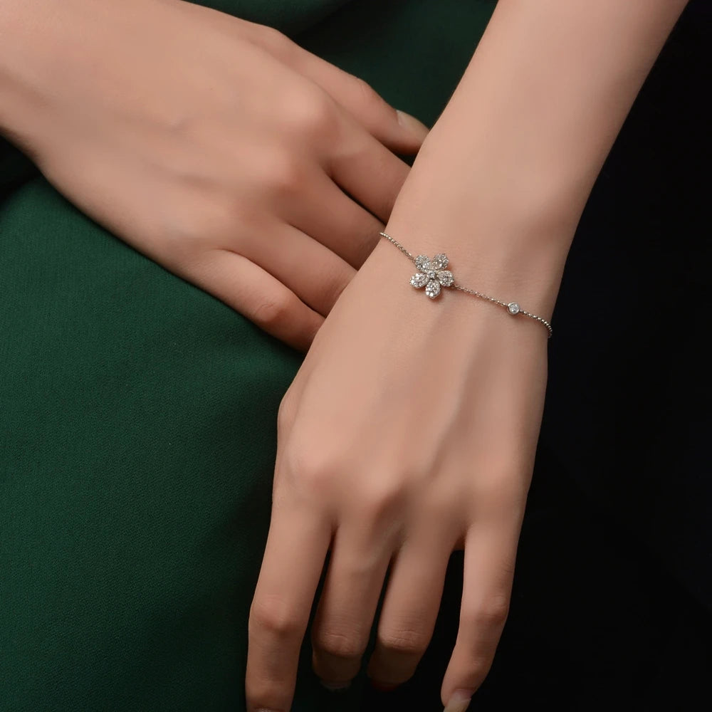MUSHAN Jewelry Factory New S925 Silver Luxury Flower Water Drop 2*3 Strand Bracelet Women Korean Style Simple Versatile Zircon