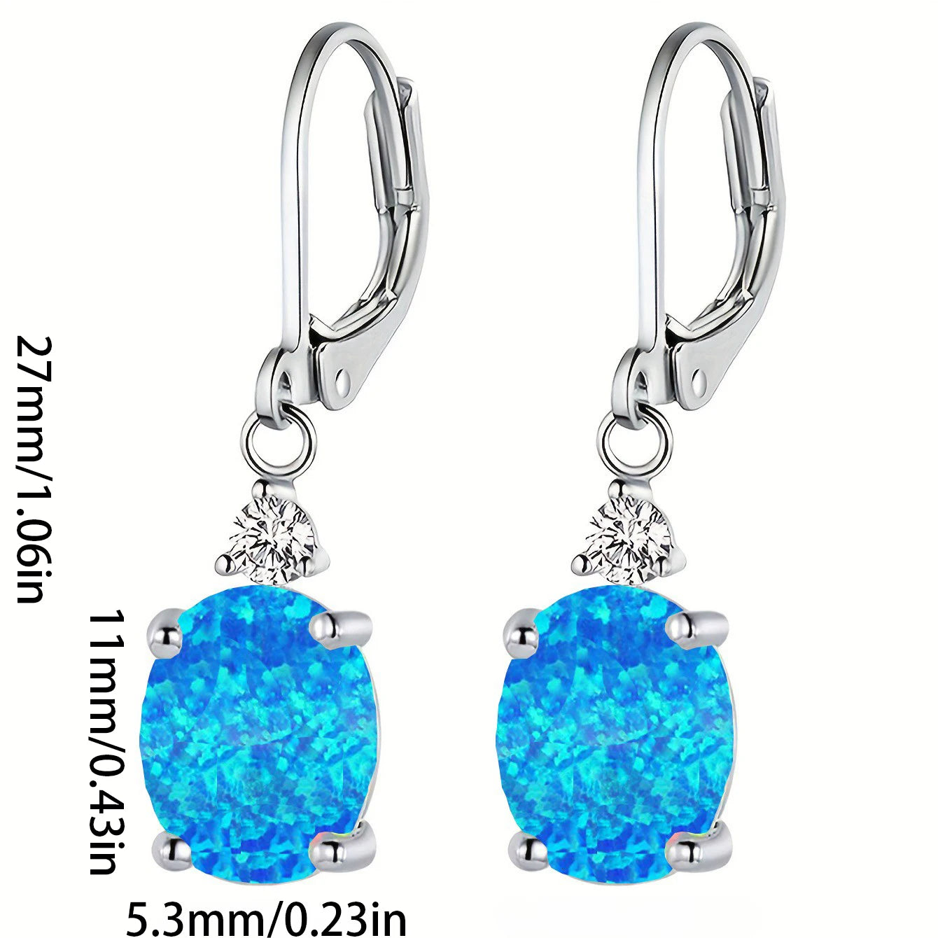 Statement Oval Opal Drop Earrings - Blue Fire Opal Solitaire & CZ Accent Design | Elegant Formal Jewelry Bulk Gifts