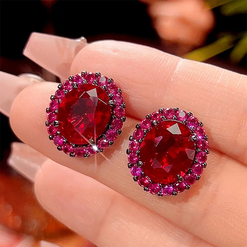 Gemfiori 2025 New Jewelry Brass Gold Plated Dove Blood Red Zircon Advanced Oval Set for Women