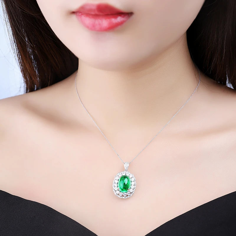 Gemfiori Cabochon oval 14*10mm 7ct Hydro Emerald 18k gold pendant Necklace Shenzhen custom jewelry manufacturer Wuzhou Gemfiori