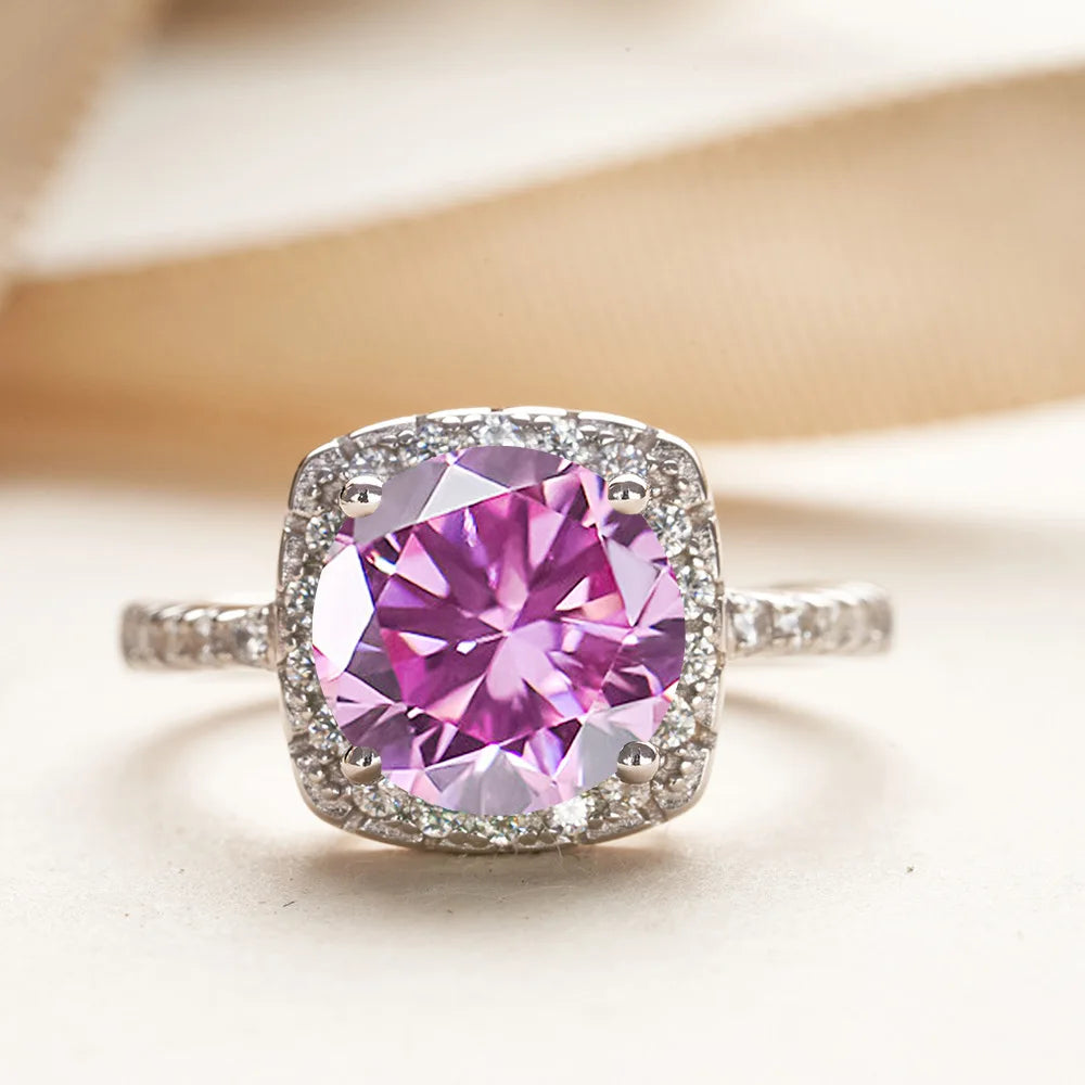 Wholesale 925 Silver PT950 Platinum Plated Square Bezel Set Round Cut 3 Carat VVS GRA Colored Moissanite Engagement Ring