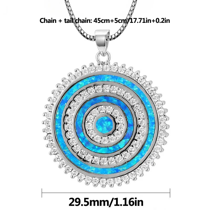 Fashion Silver Plated Copper Alloy  Round Opal Pave Setting Pendant Necklace for Women's Party Jewelry Aobao